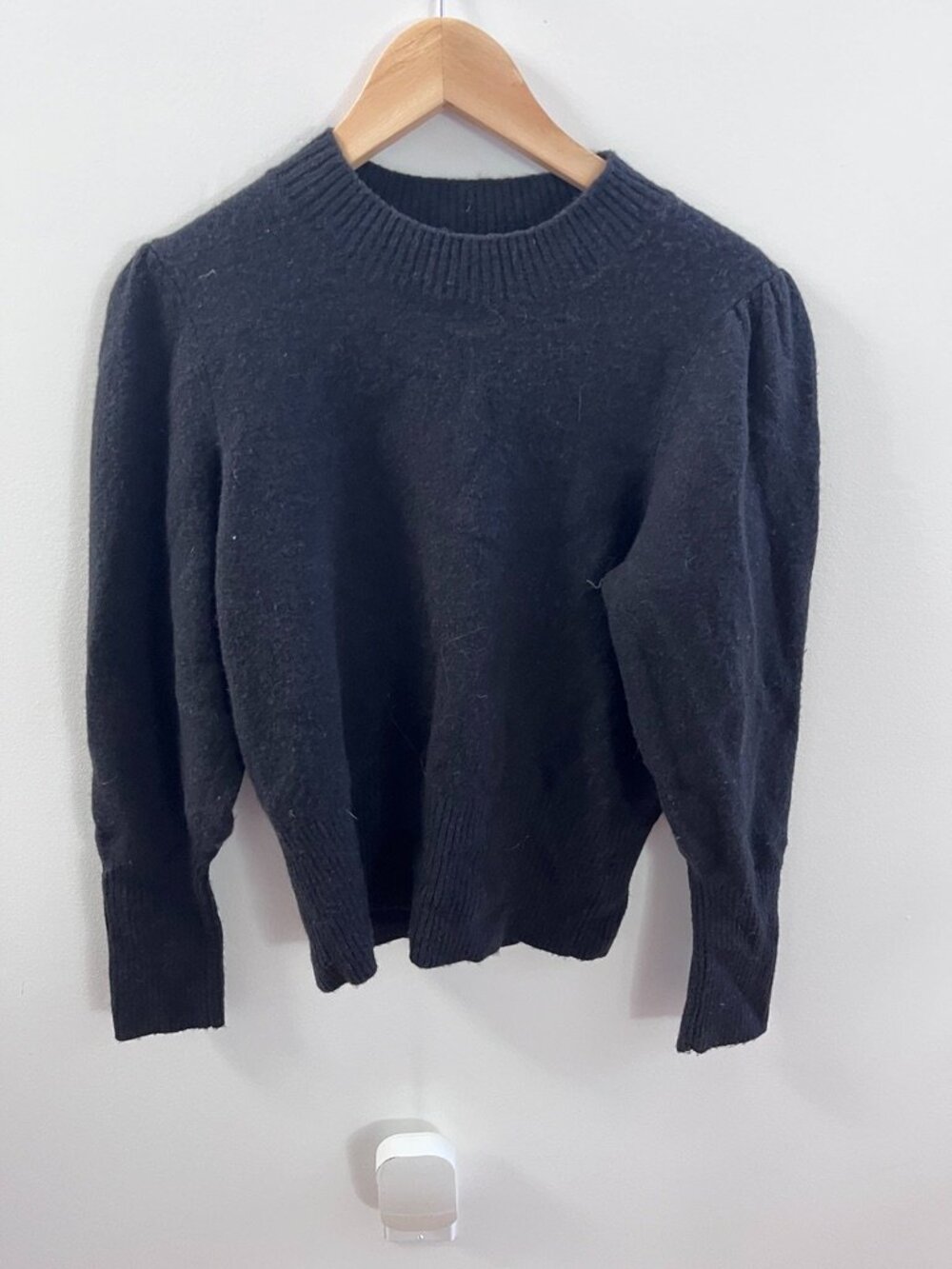 J. Crew Re-Imagined Black Merino Wool Alpaca Blend Puff Sleeve Crewneck Sweater